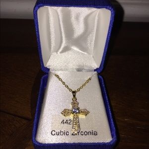 Gold tone cz cross necklace